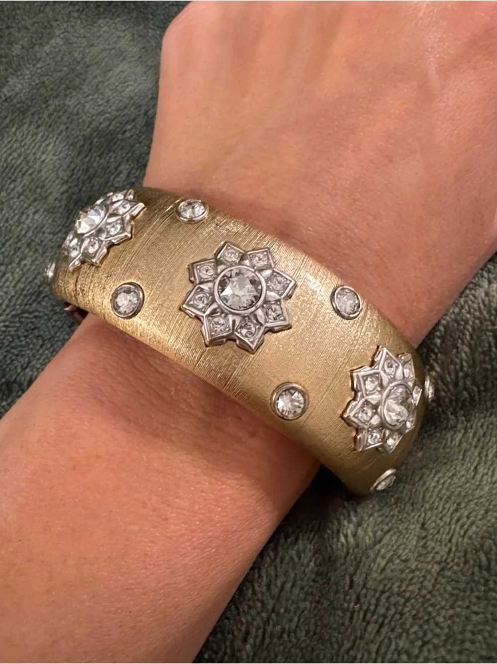Brighton Eleganza Gold Crystal Floral Cuff Bracelet - double sided